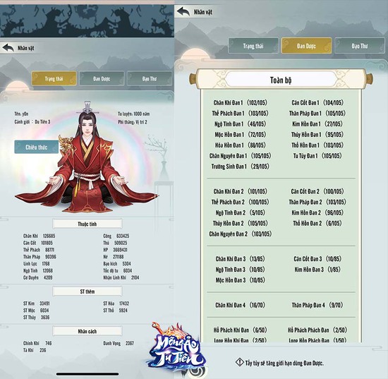 Hãm tốc độ tăng tu vi, game thủ Mộng Ảo Tu Tiên đua nhau cắn Đan Dược, show chỉ số khủng - Ảnh 1.