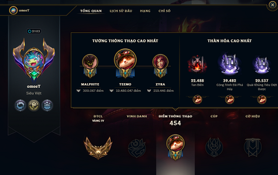 Game thủ "one-cham Teemo" ở Việt Nam với hơn 19 triệu điểm thông thạo - nguồn: Liên Minh Huyền Thoại