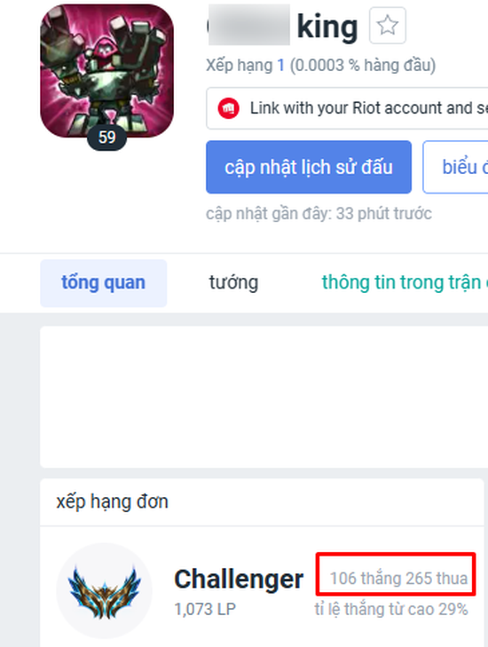 Và số trận thua theo Op.gg cũng cao hơn con số 30 rất nhiều - nguồn: Op.gg