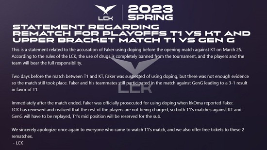 Có người đã "chế" cả thông báo của LCK về việc Faker dính doping - nguồn: Twitter