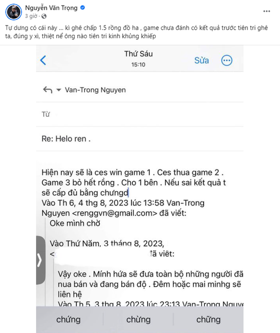 Bài đăng mới nhất của HLV Ren và chỉ đích danh CES