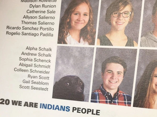 Strangely, the dog is free to go to school, has a student card and takes a yearbook photo with students