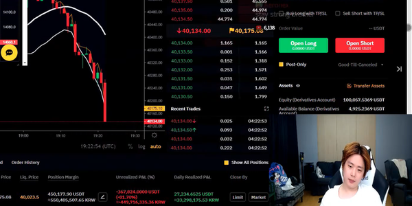 Courageously Long BTC in the midst of a downtrend in the crypto market, Korean streamer “burned out” orders of more than 10 million USD after a few hours