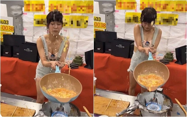 Showing off her cooking skills on the air, the beautiful female streamer had a serious problem and shot a pan of hot oil at her