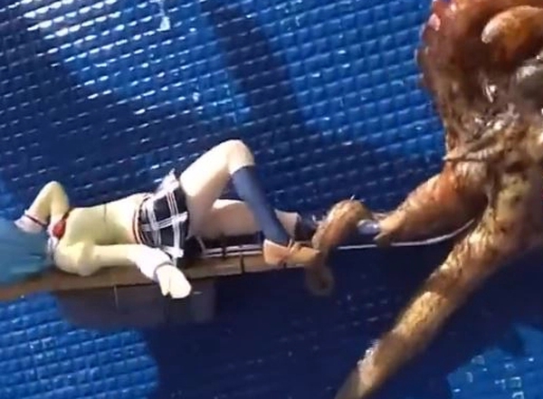 A Japanese fisherman uses an anime girl model as bait for octopus