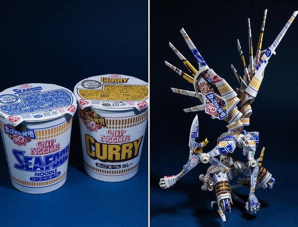 Japanese artist creates amazing sculptures from food packaging, “turning trash into treasure”