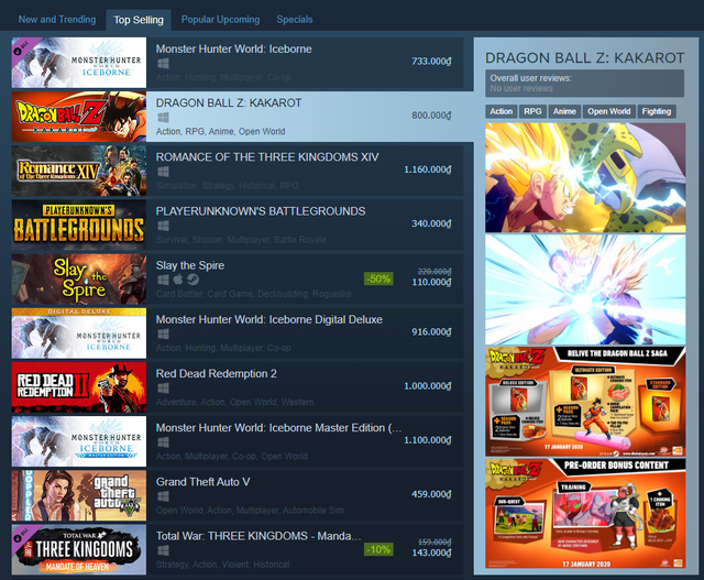Chưa cần ra mắt, Dragon Ball Z: Kakarot đã leo top thịnh hành trên Steam - Ảnh 1.