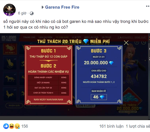 Free Fire: Game thủ cày sấp mặt để giành 20 triệu Kim Cương nhưng khi nhận phần thưởng thì ai cũng... choáng váng - Ảnh 2.