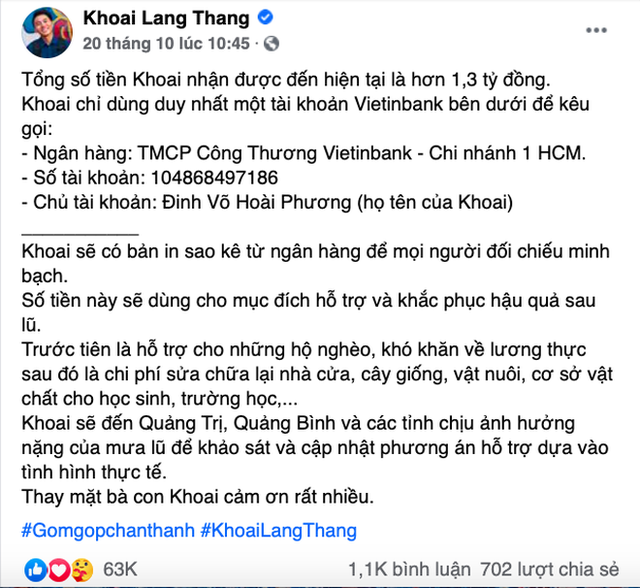 Hướng về miền Trung, Khoai Lang Thang kêu gọi quyên góp được 1,65 tỷ, Sang Vlog dành hẳn nửa tháng lương Youtube để ủng hộ - Ảnh 3.