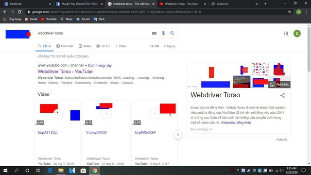 Khi tìm kiếm cụm từ Webdriver Torso thì phần logo Google ở góc trái phía trên màn hình sẽ hiển thị như thế này