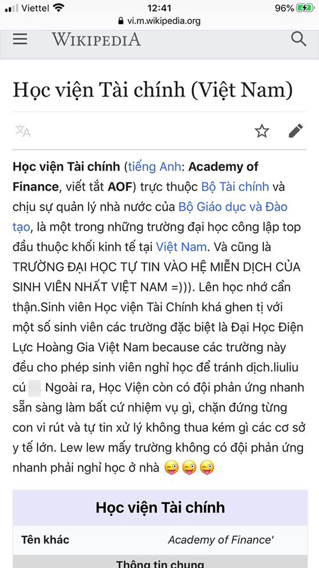 Cay cú không được nghỉ do dịch corona, nhiều sinh viên xuyên tạc Wikipedia của trường để cà khịa nói xấu - Ảnh 1.