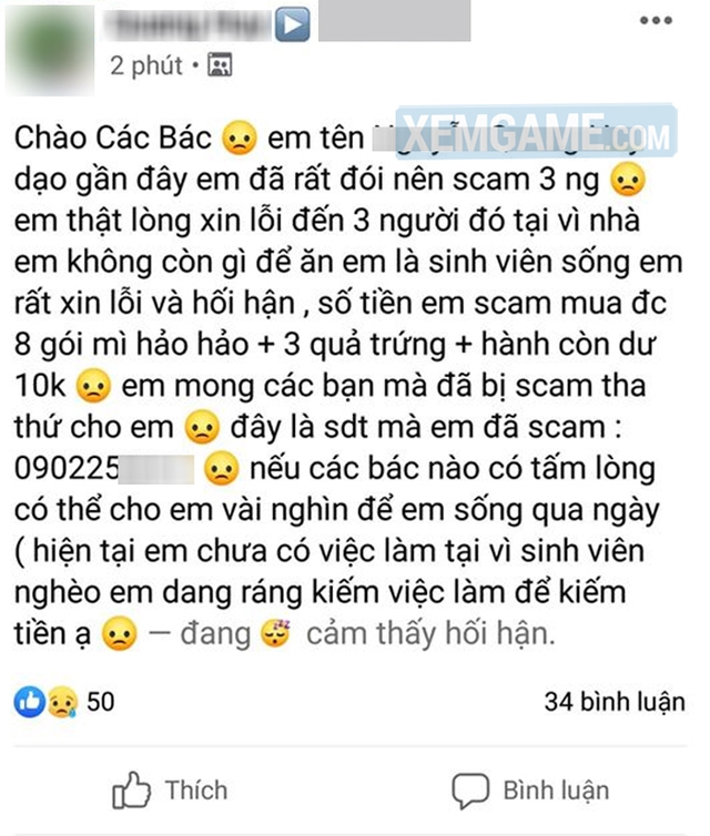 Dòng chia sẻ của anh chàng scammer mặt dày nhất quả đất khiến cộng đồng mạng bất ngờ (Nguồn ảnh: Xemgame)