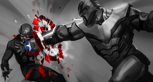 Bản vẽ concept cho thấy Thanos một tay đấm vỡ khiên Cap, nhưng đáng tiếc không được Marvel sử dụng trong bản công chiếu Endgame - Ảnh 2.