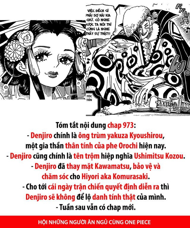 Spoiler One Piece chap 973: Denjiro hóa ra là người mà ai cũng biết, Hyori làm kĩ nữ nhưng vẫn còn trong trắng - Ảnh 1.