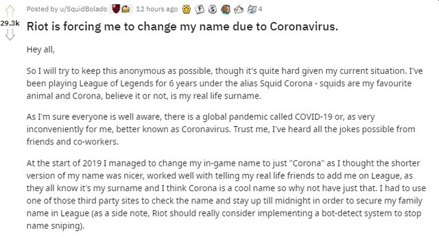 Bi hài: Game thủ tên Corona suýt bị Riot bắt đổi tên tài khoản vì trùng tên với Coronavirus - Ảnh 1.