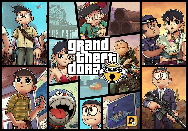 Xem lại loạt tranh kinh điển Grand Theft Dora, khi hội Doraemon gia nhập thế giới băng đảng GTA - Ảnh 1.