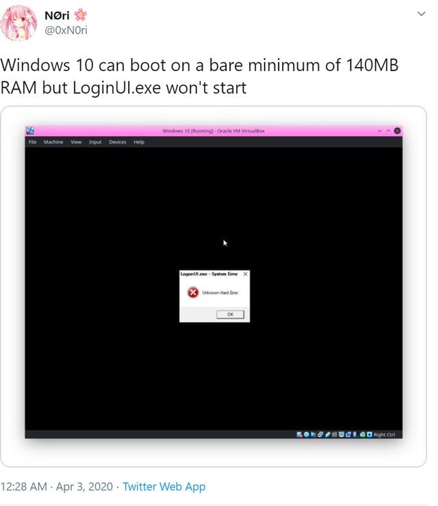 Một thành viên nhí 16 tuổi trên Twitter đã boot vào Windows 10 thành công chỉ với 192MB RAM - Ảnh 3.