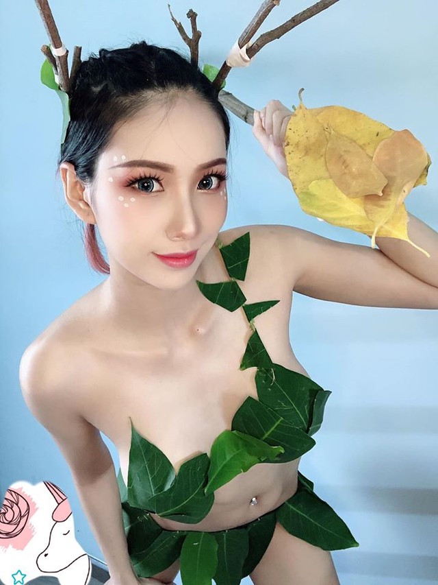Chỉ cần lá và băng keo, nữ cosplayer gợi cảm khiến cộng đồng DOTA 2 Việt xịt máu mũi - Ảnh 3.