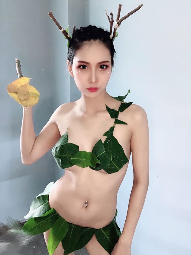 Chỉ cần lá và băng keo, nữ cosplayer gợi cảm khiến cộng đồng DOTA 2 Việt xịt máu mũi - Ảnh 5.
