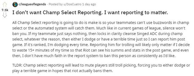Cộng đồng LMHT chỉ trích tính năng Tố cáo lúc chọn tướng của Riot là vô dụng và không có ý nghĩa - Ảnh 2.