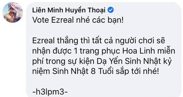 Chứng kiến Ezreal bị game thủ Việt hắt hủi, Fanpage LMHT Việt Nam phải ra mặt cầu cứu, hứa thưởng cả skin miễn phí - Ảnh 2.