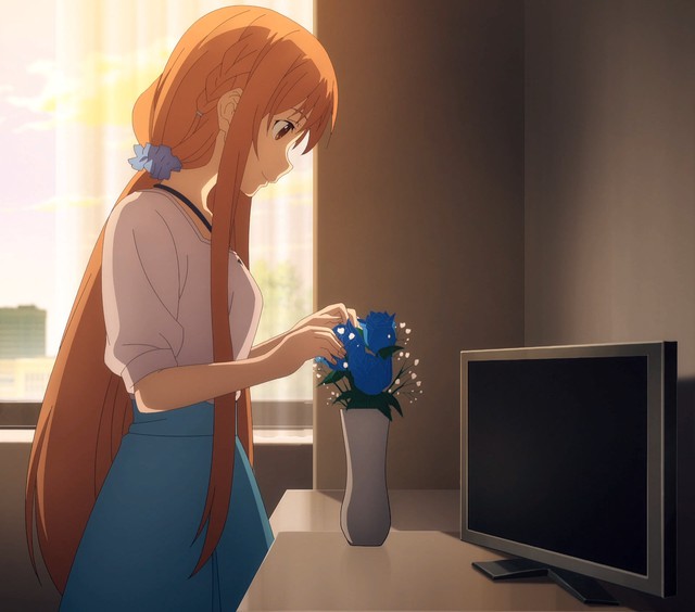 Asuna mang bó hoa hồng anh thể hiện tình yêu của mình vào thăm Kirito