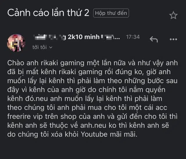 YouTuber triệu sub số nhọ: Vừa bị đánh sập kênh, vừa bị trẻ trâu Free Fire gửi email tống tiền - Ảnh 3.