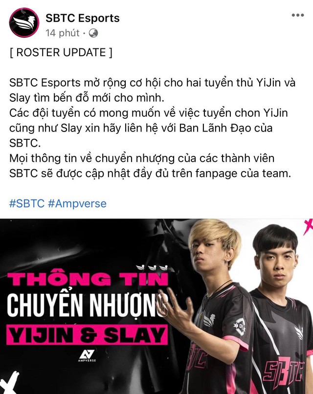 SBTC Esports thông báo chuyển nhượng Yijin và Slay nhưng lại có động thái kỳ lạ ngay sau đó - Ảnh 1.