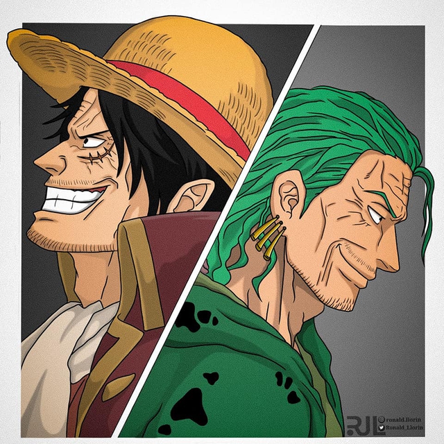One Piece: Giật mình khi thấy ảnh băng Mũ Rơm tuổi già, Luffy và Zoro giống như "bản sao" của Roger và Rayleigh Photo-1-16224521284541699751992