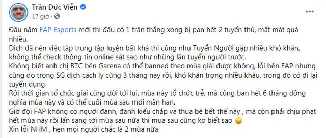 Ông chủ FAP Esports khóc vì tuyển thủ Liên Quân bị cấm do cày thuê, khó khăn dịch bệnh không thể kiểm soát - Ảnh 2.