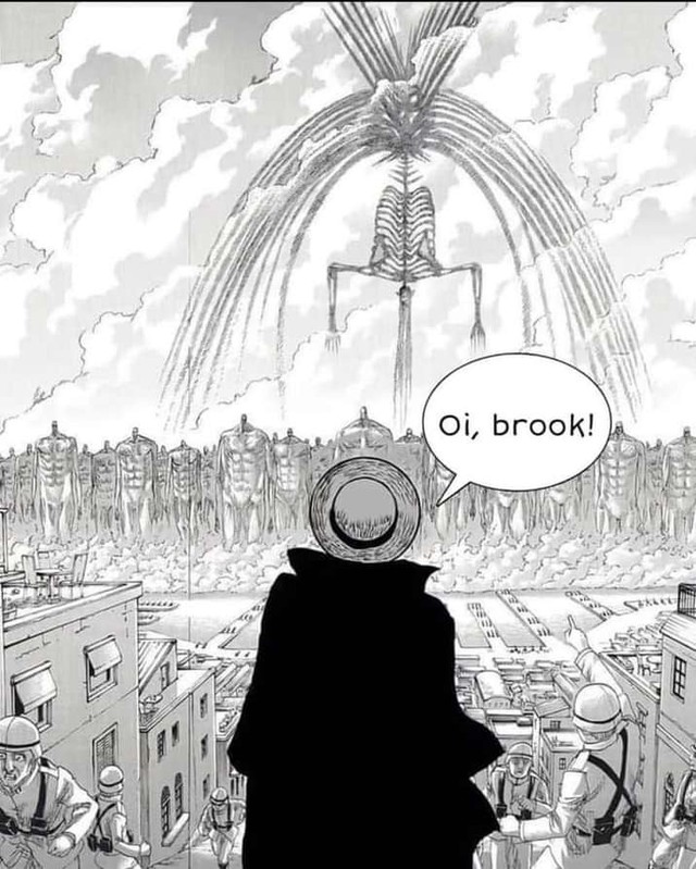 Các fan One Piece bàn tán sôi nổi về ảnh chế Brook thức tỉnh trái ác quỷ, khung hình gợi nhớ tới Attack on Titan - Ảnh 2.