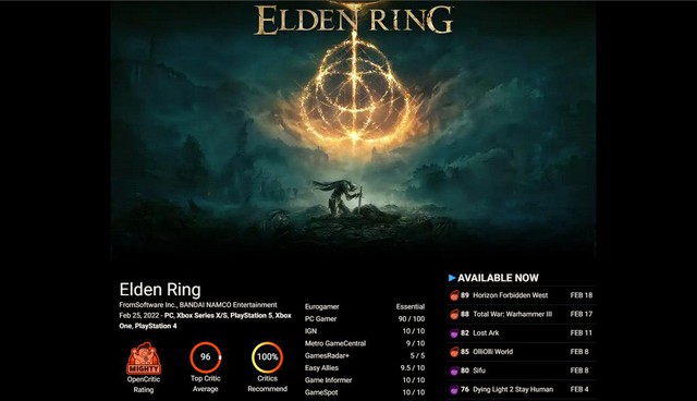 Elden Ring được game thủ xếp hạng cao nhất mọi thời đại trên OpenCritic - Ảnh 1.