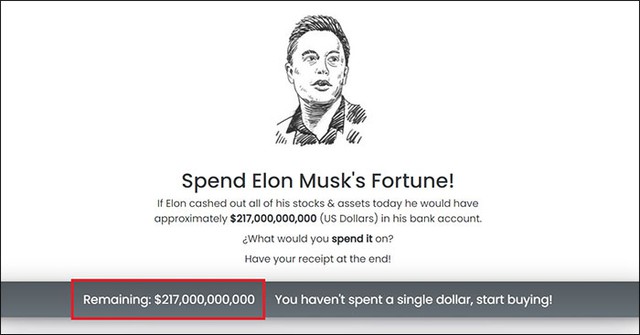 Appears a website for you to role-play as Elon Musk, the task is to spend 217 billion USD - Photo 2.