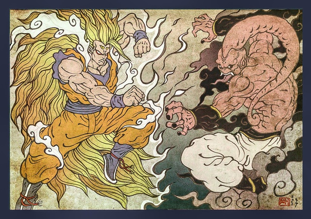 Delighted with a series of photos of the top battles in Dragon Ball and One Piece recreated in Ukiyoe style - Photo 2.