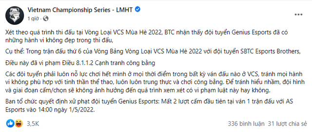 In the midst of a drama storm, the VCS BTC continued to issue a sanction notice, but was heavily criticized by the community - Photo 3.