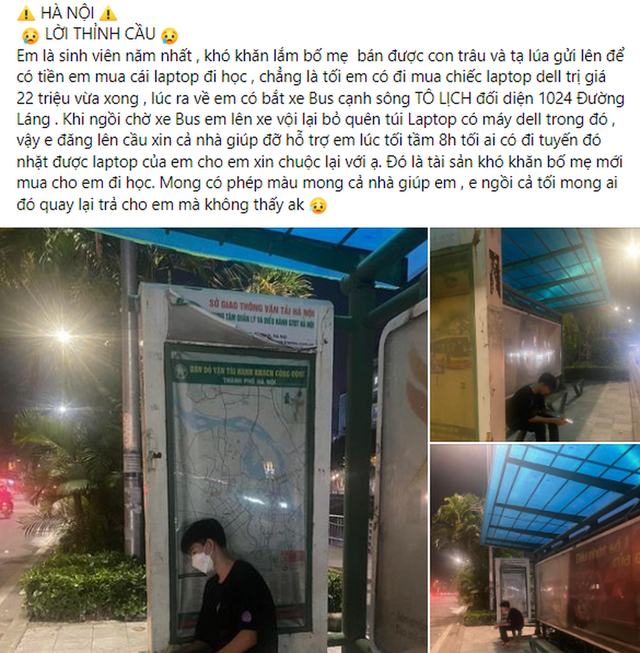  Sự thật chuyện nam sinh năm nhất mất laptop ở bến xe bus Hà Nội và lời cầu cứu lúc nửa đêm - Ảnh 1.