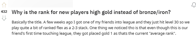 Một người chơi phát hiện rank trung bình hiện tại là Vàng khi một người bạn không biết gì về LMHT của anh ta đạt bậc rank này dù mới chơi lần đầu