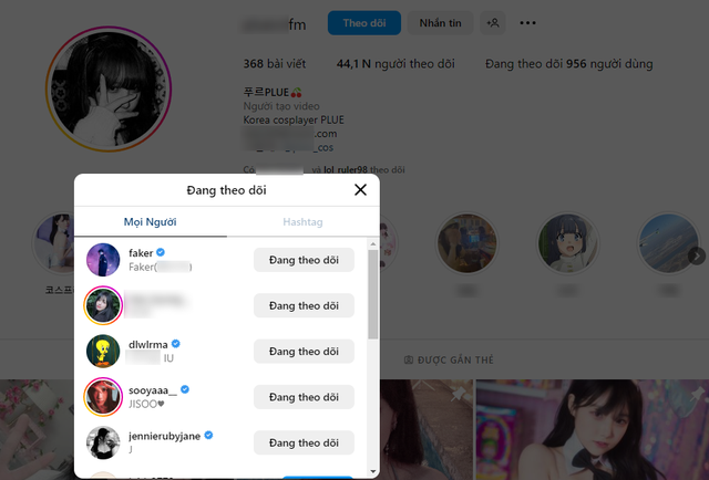 Nhưng Plue lại không follow Ruler mà chỉ theo dõi Faker - nguồn: Instagram NV