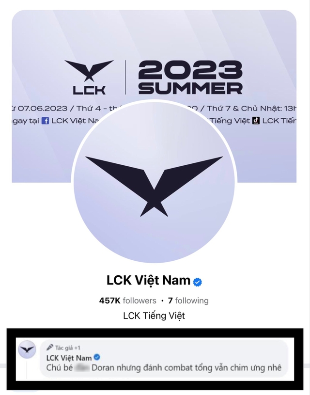 Một fan quốc tế đã chụp lại được lời lẽ không phù hợp mà BQT trang LCK Việt Nam gọi Doran