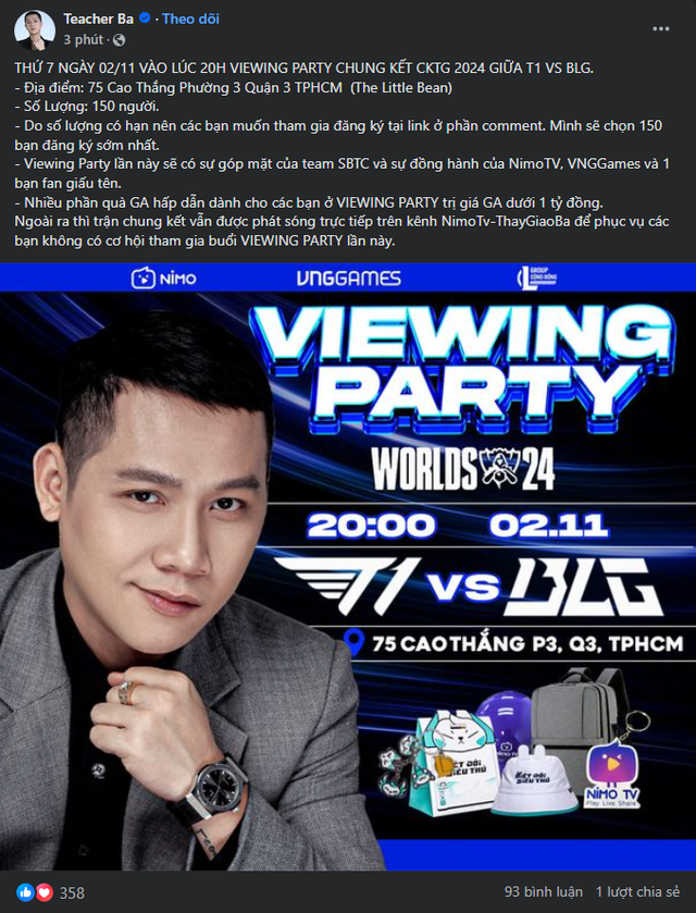 Thầy Giáo Ba cũng tổ chức Viewing Party