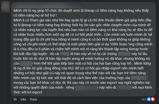 Anh này còn bình luận bên dưới với yêu cầu kick luôn tuyển thủ này khỏi LMHT chuyên nghiệp