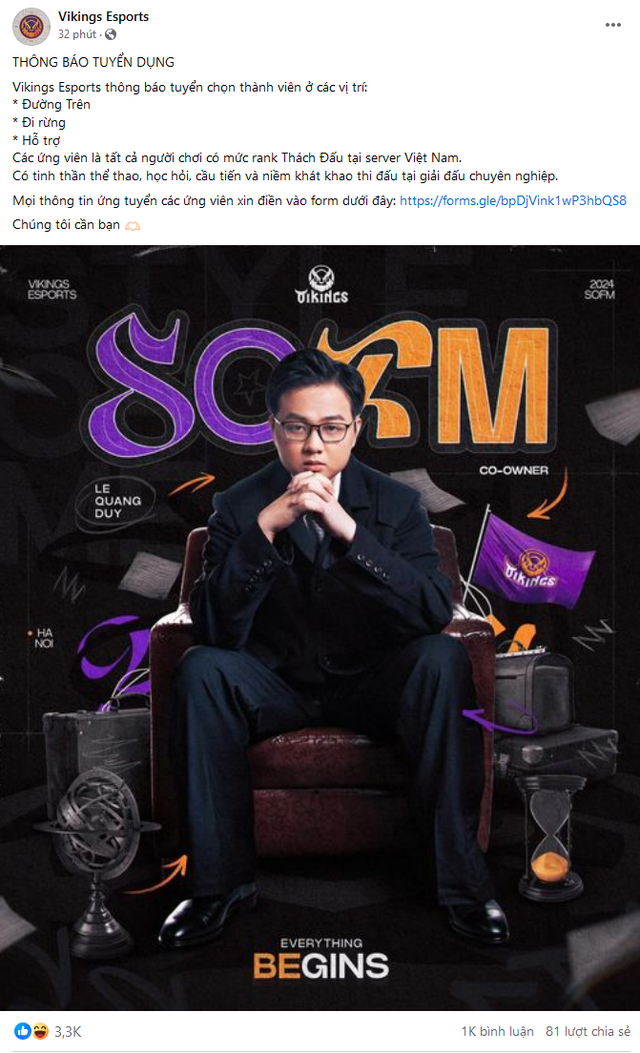 SofM đăng bài tuyển người, chấm dứt hy vọng khán giả VCS được thấy SofM thi đấu