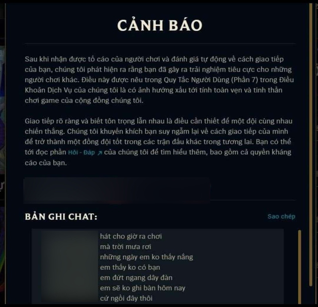 Một game thủ bị cấm chat khi gõ lời bài hát của Ngọt Band
