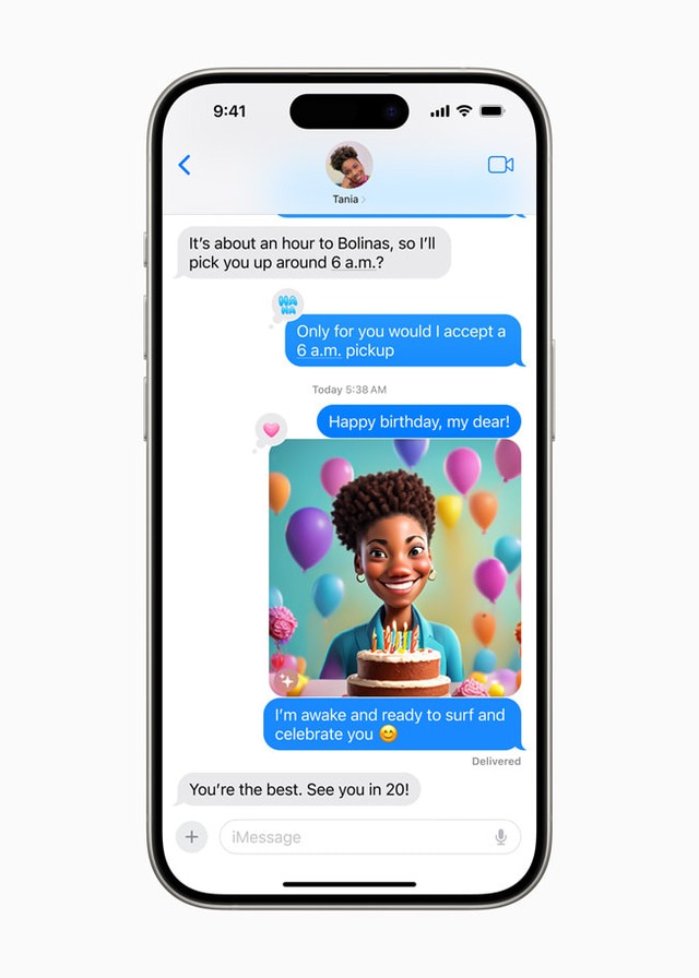 Trong ứng dụng Tin Nhắn, người dùng có thể sử dụng Image Playground để nhanh chóng tạo ra các hình ảnh vui nhộn cho bạn bè, và xem các ý tưởng đề xuất được cá nhân hoá dựa trên cuộc trò chuyện của họ.