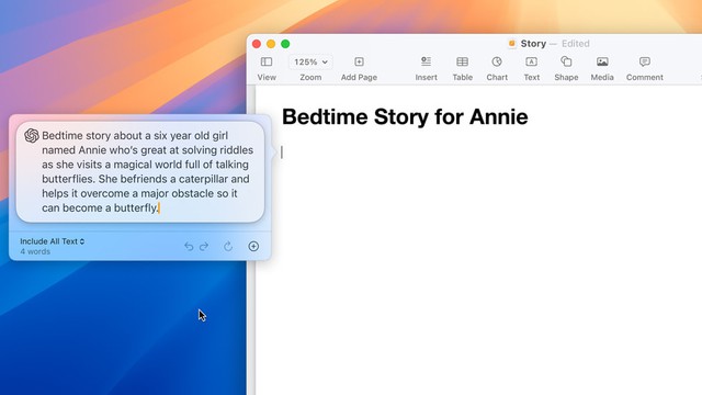 Ngoài ra, ChatGPT sẽ khả dụng với Writing Tools trên toàn bộ hệ thống Apple trong macOS, giúp người dùng tạo ra nội dung cho bất cứ điều gì mà họ đang viết.