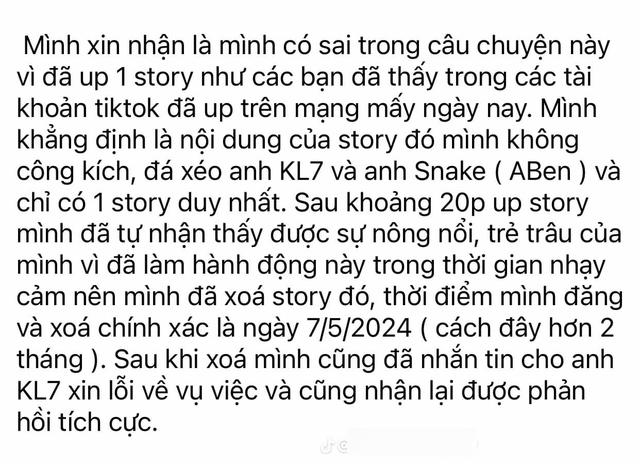 Cô nàng cho biết story bị hiểu lầm đã đăng từ lâu và cô không có ý 