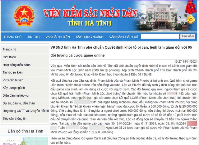 Thông báo của Viện Kiểm sát tỉnh Hà Tĩnh về trường hợp của Phạm "Zeros" Minh Lộc