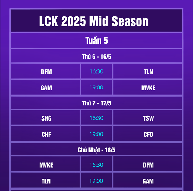 Lịch thi đấu LCP 2025 Mid Season mới nhất: GAM đối mặt Lịch thi đấu LCP 2025 Mid Season mới nhất: GAM đối mặt