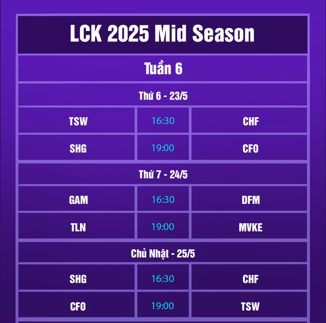 Lịch LCP 2025 Mid Season mới nhất: GAM có thể hóa Lịch LCP 2025 Mid Season mới nhất: GAM có thể hóa