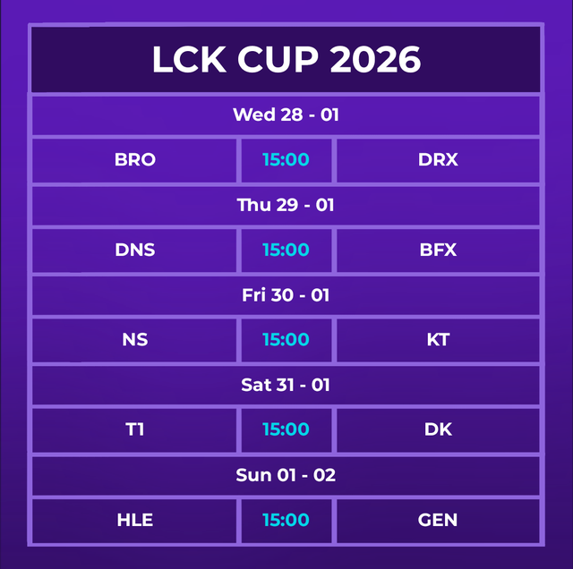 Lịch thi đấu LCK Cup 2026 mới nhất.
